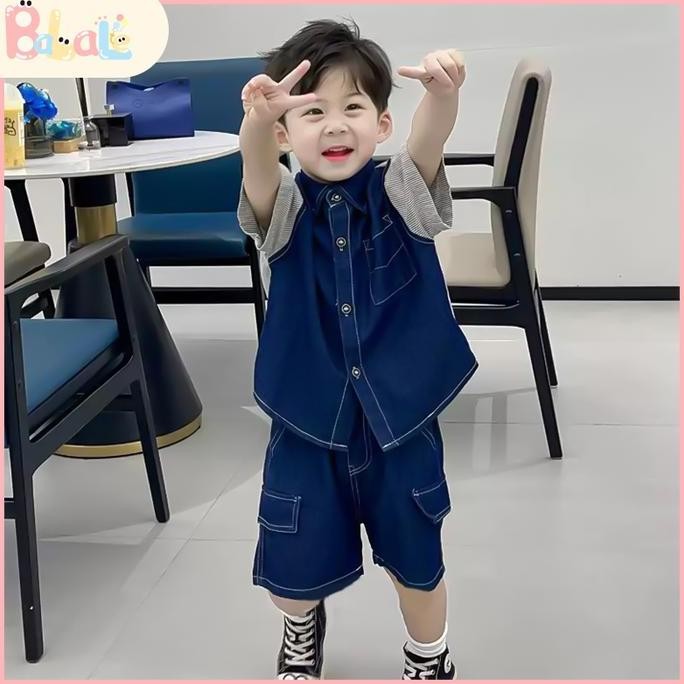 Promo Setelan Anak Laki Laki 2-7 Tahun Baju Kaos Anak Dan Celana Jeans Denim Anak Laki Laki Motif Om