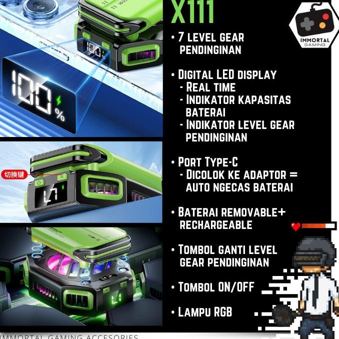 [Im] X111 Magnetic Funcooler Rechargeable Pendingin Hp Tablet Ipad Fan Cooler Gaming With Battery Co