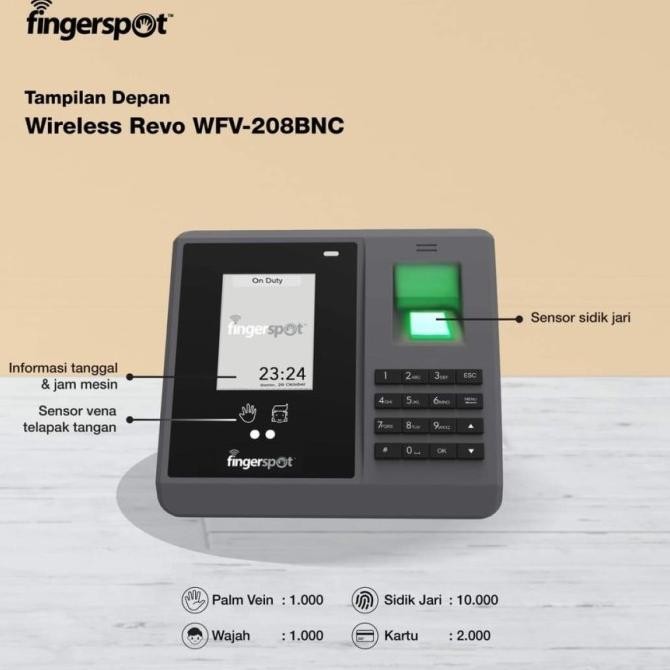 JUAL Revo WFV 208BNC Mesin Absensi Fingerspot Wifi Absen Kantor Sidik Jari Wajah Telapak Tangan 208 