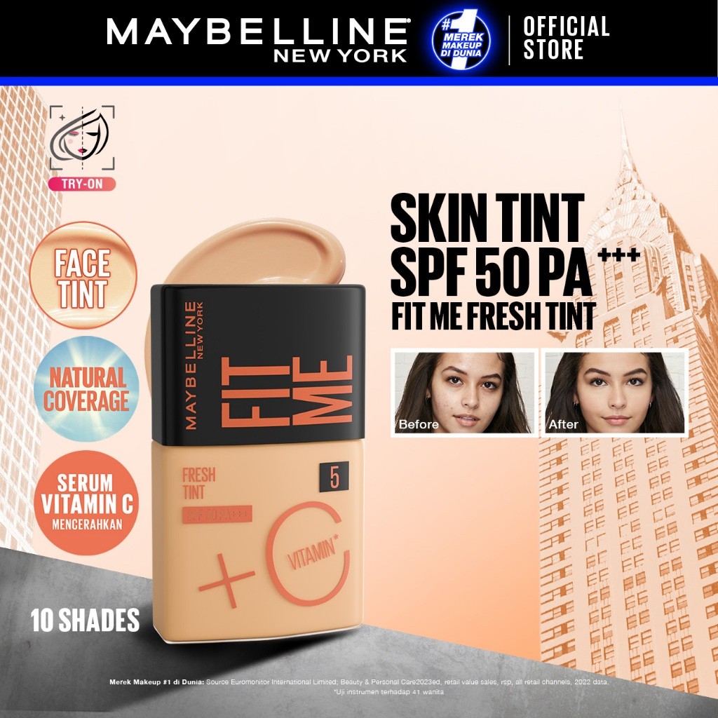 MAYBELLINE OFFICIAL Fit Me Fresh Tint 3 IN 1 30ml Skin Tint Foundation Tinted Sunscreen SPF 50 PA+++