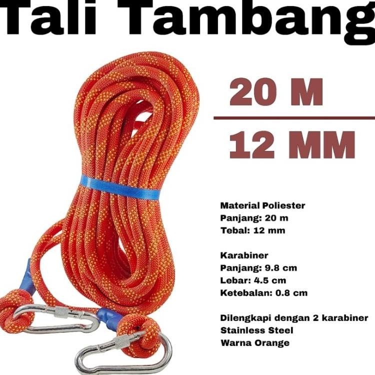 Tali 12Mm Tali Panjat Tebing Polyeter 20 Meter Paracord