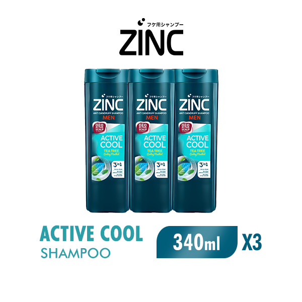 Zinc Shampoo Active Cool Botol 340 ml x3