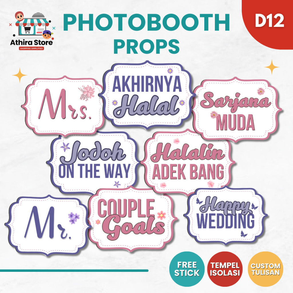 D12 Photobooth props pernikahan wedding dekorasi nikahan engagement custom isi tulisan / perlengkapa