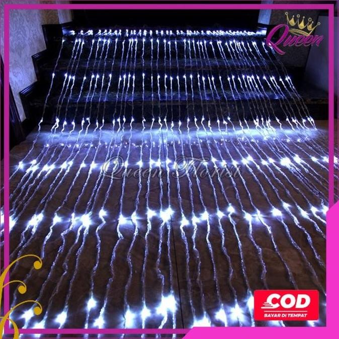Lampu Air Terjun 3x3 Meter Waterfall Lighting Lampu Tirai Hujan LED Dekorasi