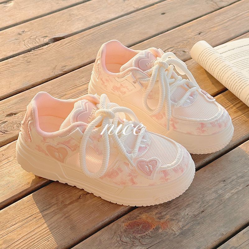 Sepatu Jala Bernapas Wanita, Loafers Pink Serbaguna dengan Sol Tebal