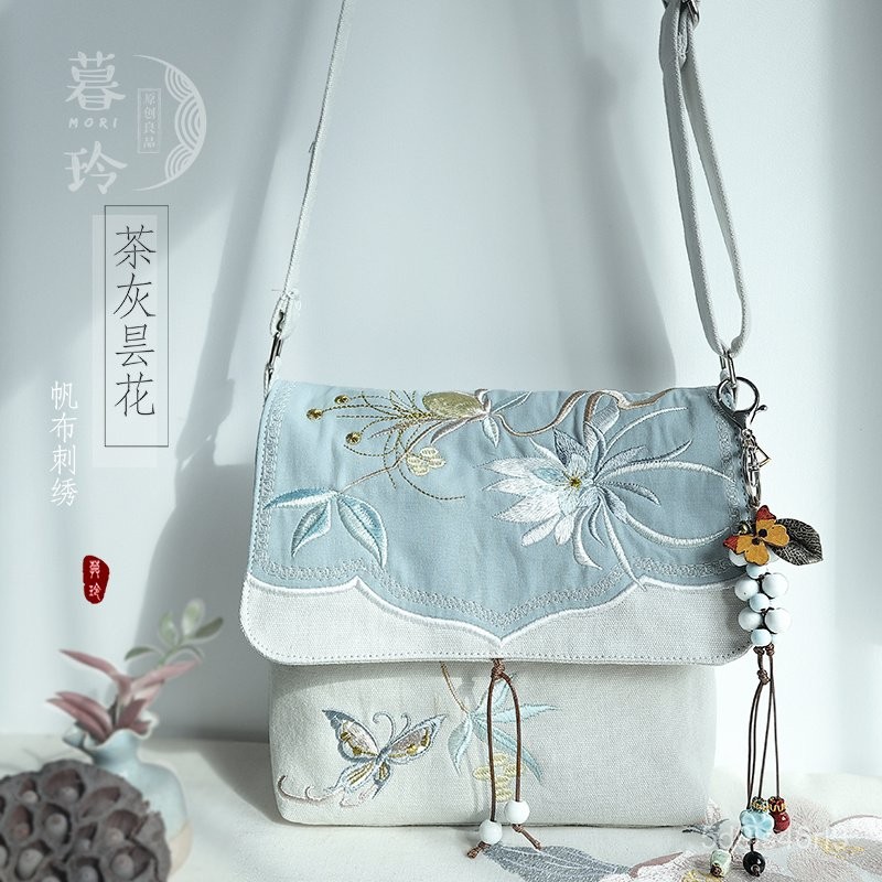 Tas Selempang Gaya Cina Gaya Kuno Hanfu Ritsleting Tas Kanvas Tas Ponsel Peri
