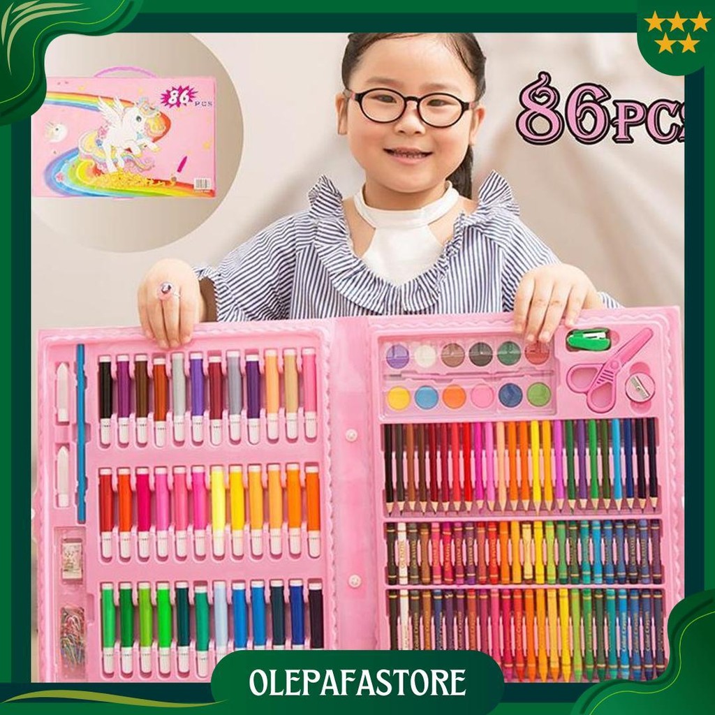 

Stationary Set Isi 86 Pcs Pensil Crayon Warna Cat Air / Perlengkapan Sekolah Menggambar Anak / Alat Warna Promo