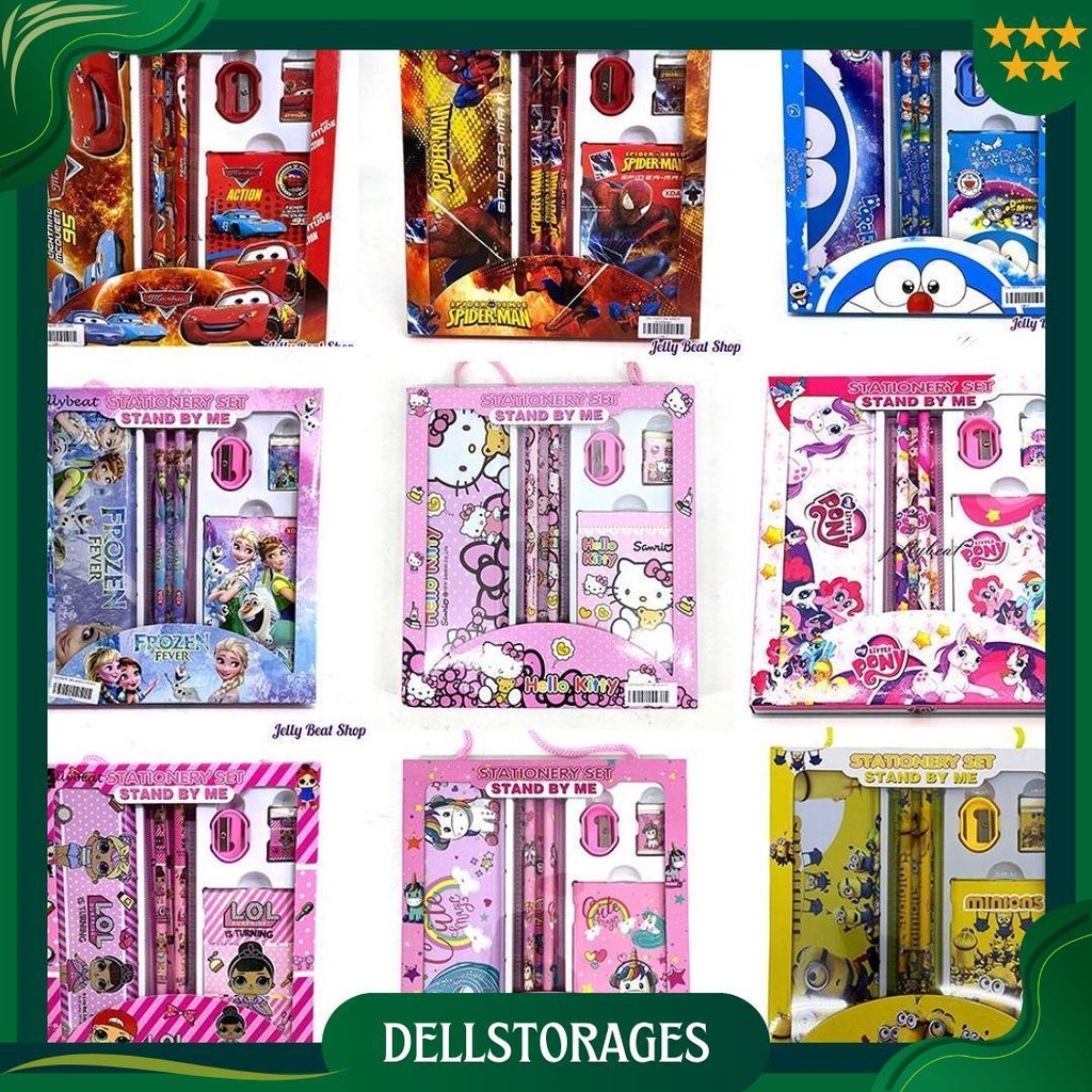 

Stationery Set / Paket Alat Tulis Karakter 7 In 1 - Kuromi Melody Cinnamoroll Spiderman Unicorn Little Pony Frozen Promo 4.4