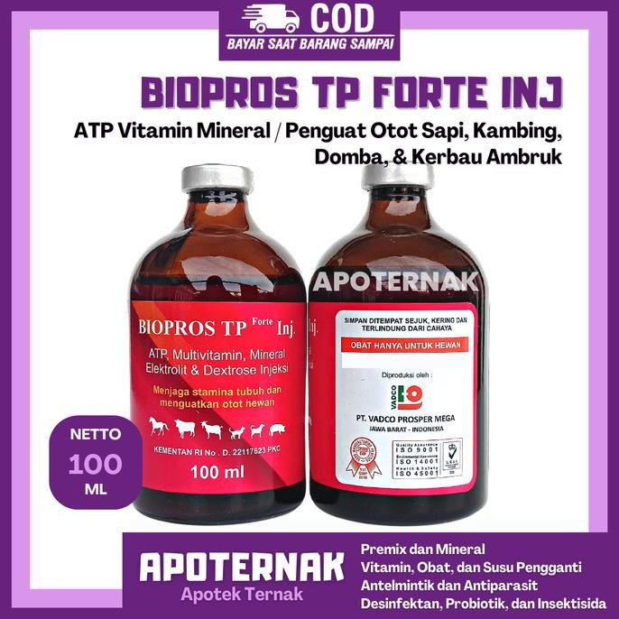 TERBARU - BIOPROS TP FORTE 100ml | ATP Vitamin Mineral Penguat Otot Hewan Ambruk