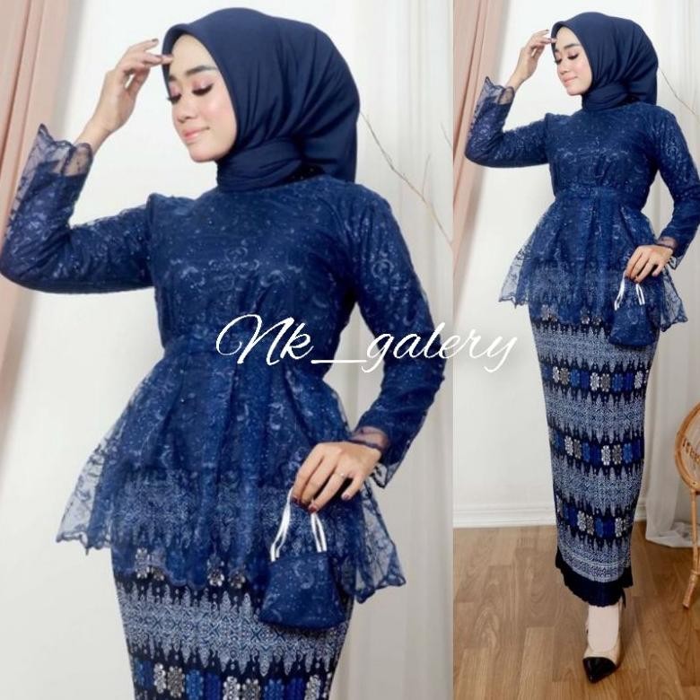 GHJ Couple Kebaya Brokat Modern Navy / Couple Batik Kebaya Sarimbit TERLARIS