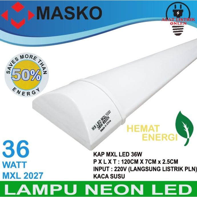 BEBAS ONGKIR - Lampu TL Neon MXL Plastik LED 18 Watt 36 Watt Putih 6500K MASKO