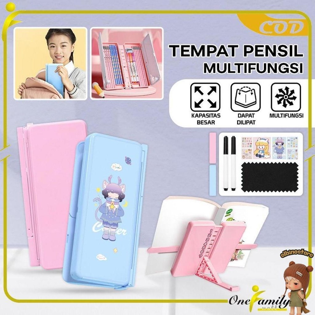 

One-A73 Tempat Pensil 2In1 Multifungsi Dengan Tatakan Buku Dan Papan Tulis Praktis / Kotak Pensil Lipat Tempat Penyimpanan Alat Tulis Anak Sekolah / Pencil Case Book Holder Import Sale