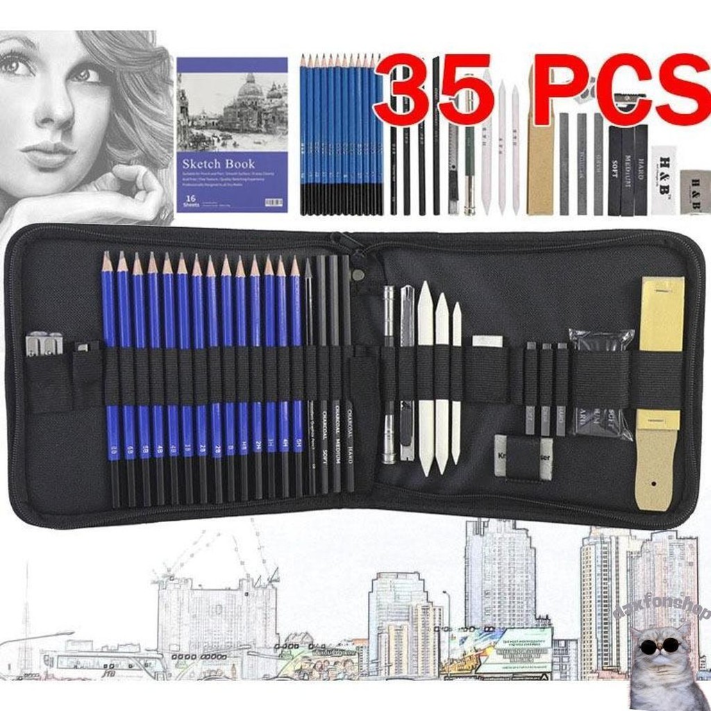 

35Pcs/Set Sketch Pencil Pisau Penghapus Dan Pensil Gambar Untuk Keperluan Sekolah Pencil Drawing Set Diskon