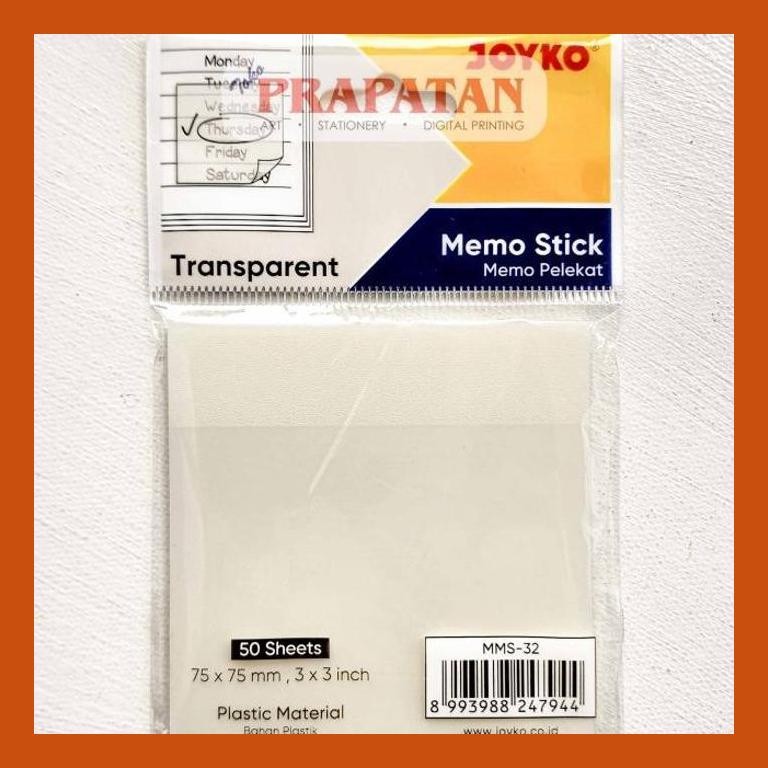 

[ PERALATAN LUKIS / GAMBAR ] JOYKO TRANSPARENT STICKY NOTE MMS-32 | NOTES MEMO TEMPEL COD