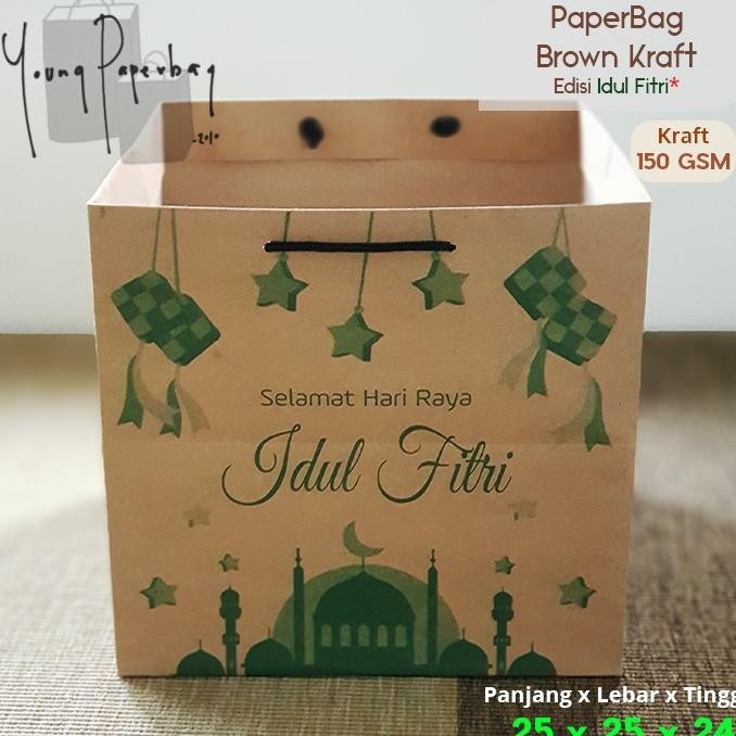 

fj-44 Paper Bag / Tas Kertas Idul Fitri Hampers Lebaran Uk. 25x25x24 Model Kotak Nasi Box (1 Lusin) Original