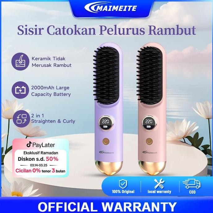 MAIMEITE Sisir Catok Pelurus Rambut Elektrik Comb Sisir Pelurus Rambut Tanpa Kabel Cordless GLM