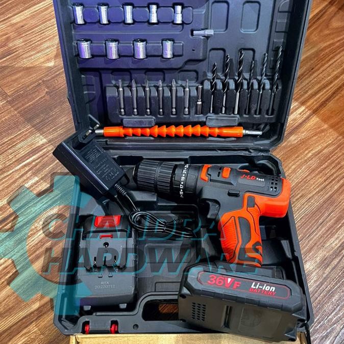 BEBAS ONGKIR - BOR CORDLESS JLD 36V BATERAI IMPACT DRILL TOOL KIT AKSESORIS LENGKAP