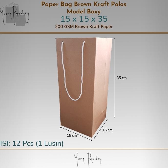 

er-23 Paper Bag / Tas Kertas /Shopping Bag Kraft Coklat Polos Kotak 15x15x35 Viral