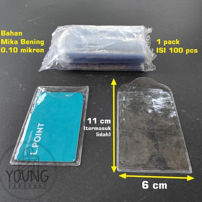 

io-98 Plastik Mika Cover Kartu eToll / ATM / KTP / ID CARD uk. 6x11 (1 PACK ISI 100) versi lidah lipat Viral
