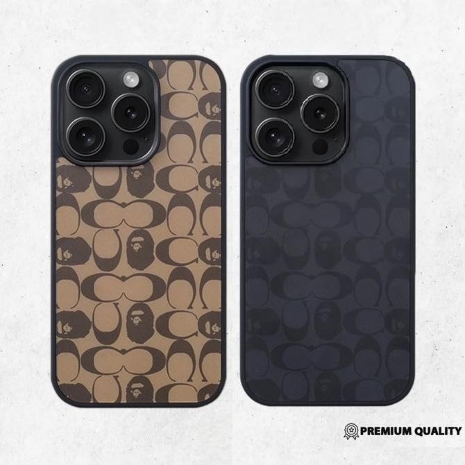Case iPhone 12 13 14 15 Pro Max Coach X Bape Cover Hard Casing ProMax