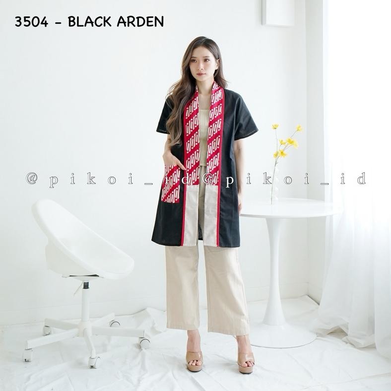 CR - Cardigan panjang batik wanita modern lengan pendek / Long outer batik linen / Cardigan Awkarin 