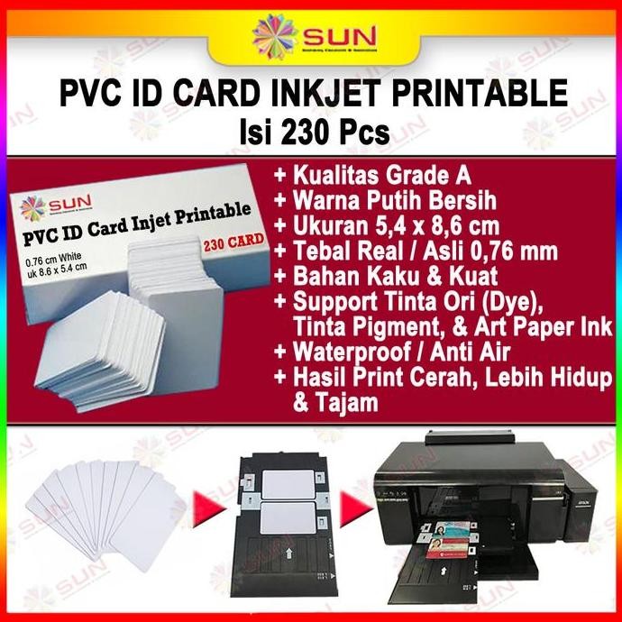 

CO Inkjet PVC ID Card Grade A 0,76 White uk 8.6 x 5.4 cm isi 230 ( Kertas PVC ID Card Inkjet Printable untuk Tray Id Card L805, T60, L850, R230 )( Support epson ori 673 /dye/pigment/art paper ink )