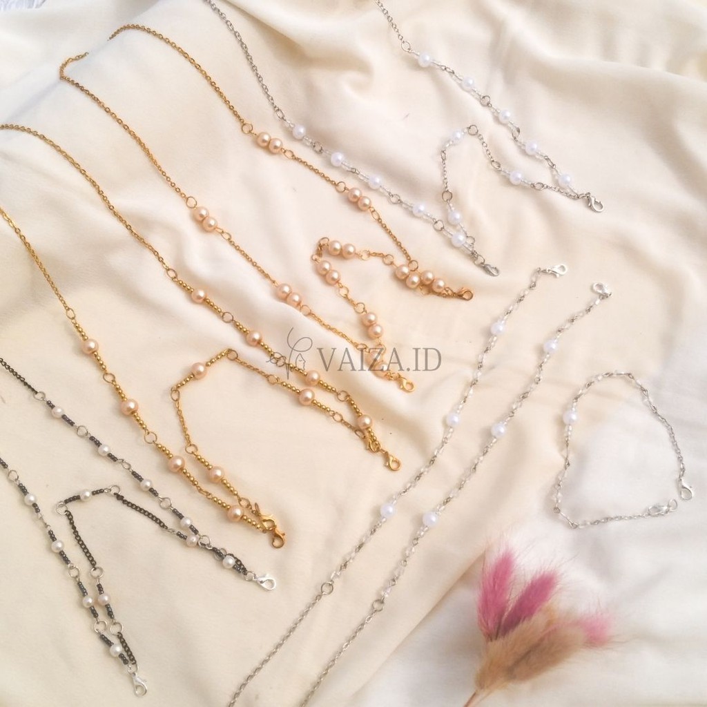 VAIZA - [ Strap Masker Hijab Pearly Chain Series ] 2in1 Strap Connector Mask / Kalung Masker Hijab 2