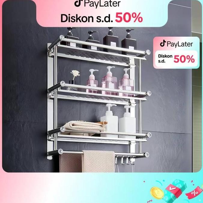 Rak Kamar Mandi Gantung Tempat Handuk Sabun Stainless Steel 1/2 /3Susun panjang 40cm Rak Handuk Kama