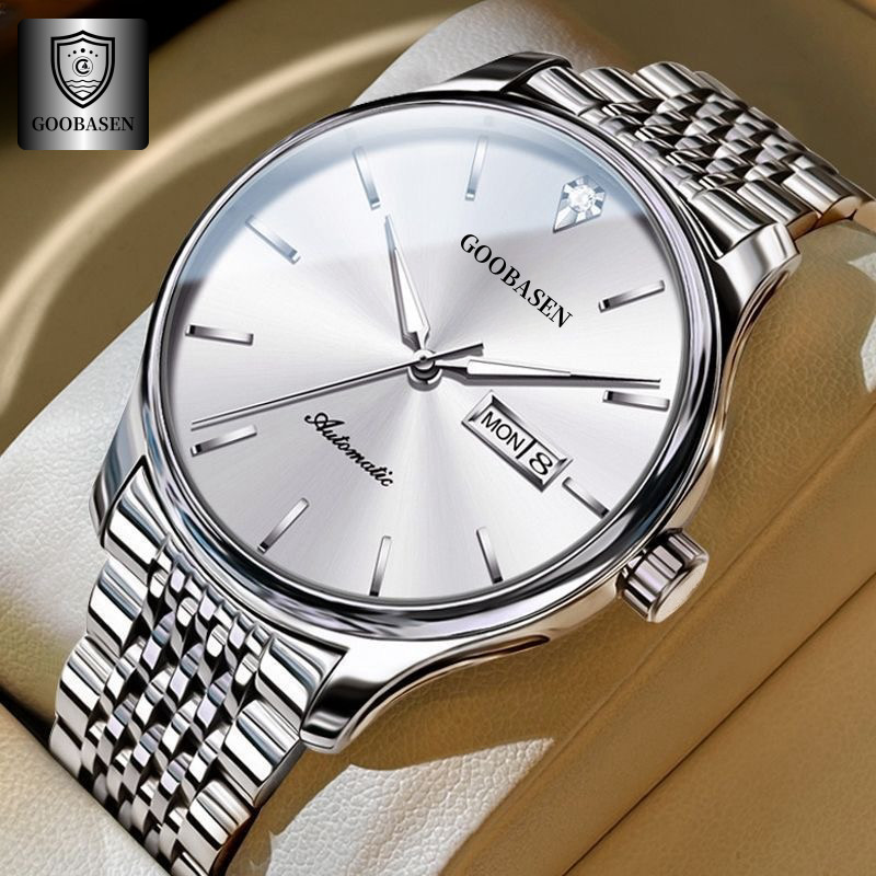 Jam Tangan Mekanis Otomatis Pria Tipis Asli Inggris Jam Tangan Kalender Bercahaya Tahan Air