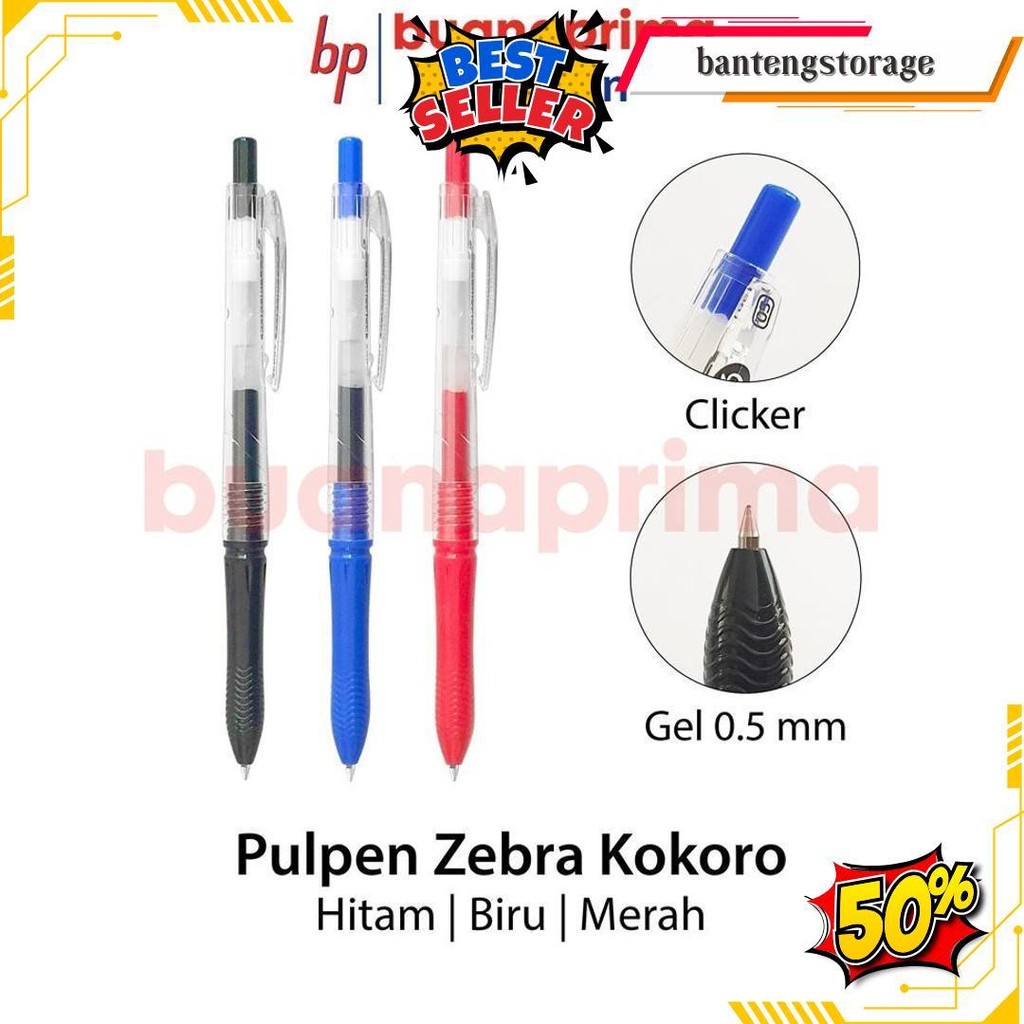 

Pulpen Kokoro Zebra Gel 0.5 Mm Gel Pen Hitam Biru Merah Hijau Termurah Banget