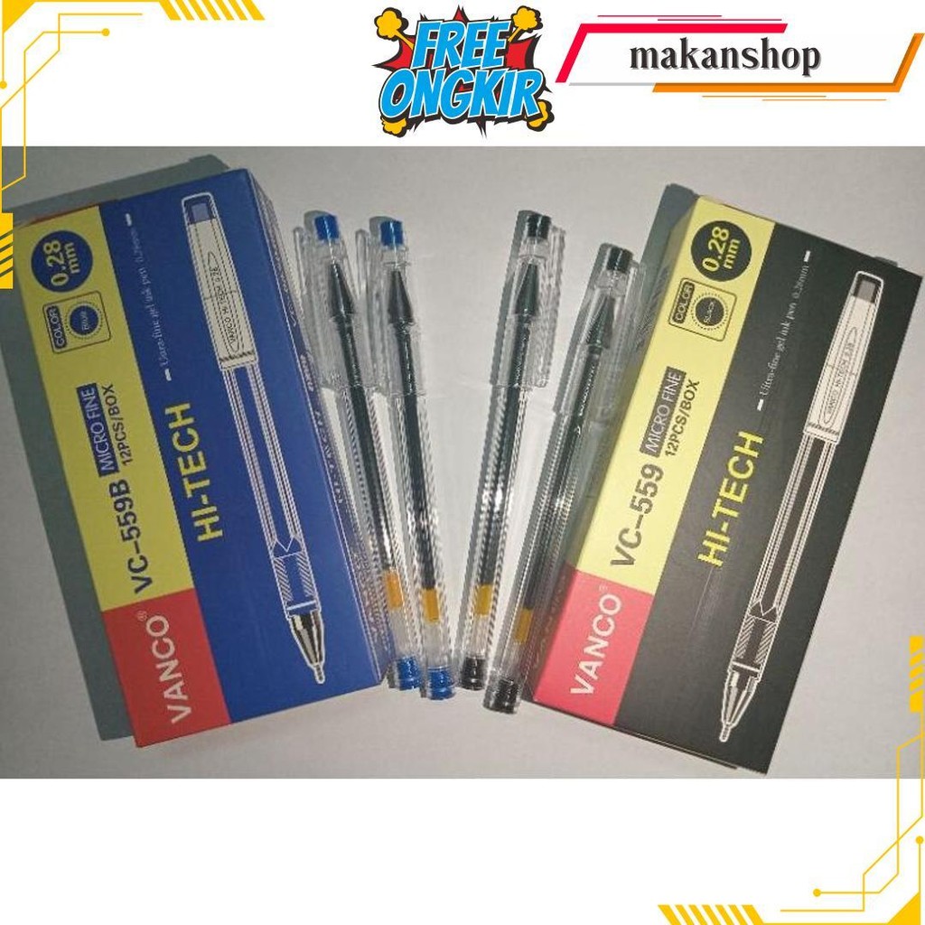 

12Pcs Bolpoin / Pulpen Vanco Hitech Vc-599 Biru Dan Hitam Gratis Ongkir