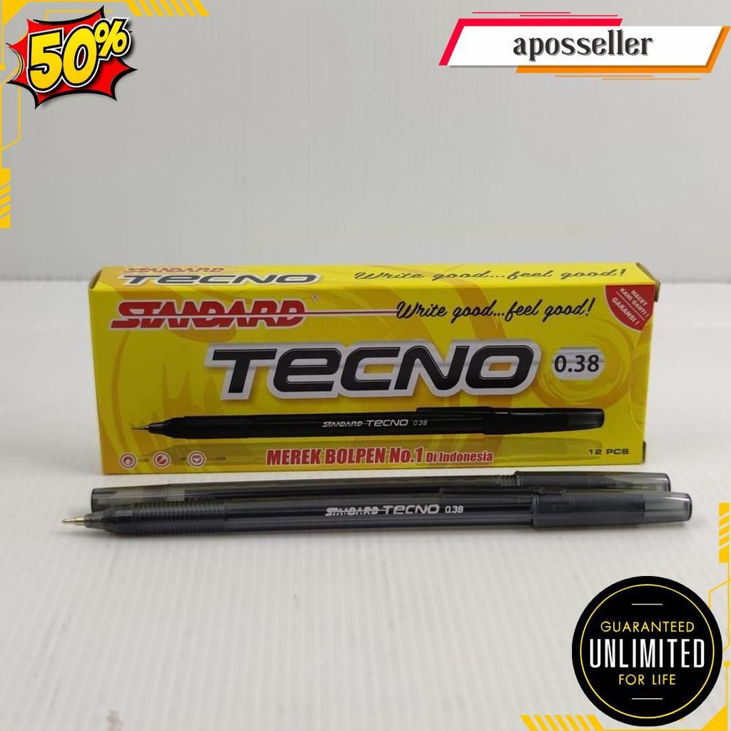 

Standard Tecno Bolpen Pulpen Pena 0.38Mm Hitam ( 1 Box / 12Pcs ) Gratis Ongkir