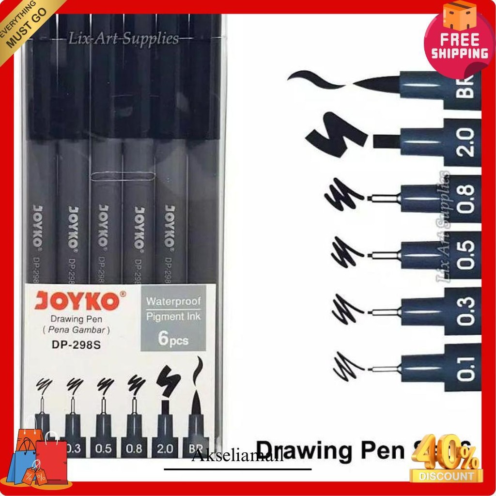 

Drawing Pen 6Pc Joyko Dp-298S Tinta Hitam Waterproof Original Produk