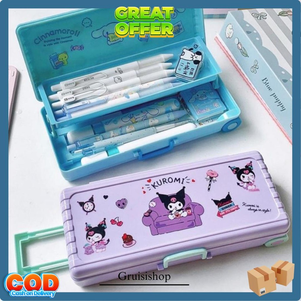 

[Penjual Lokal] (Free Sanrio Sticker) Kotak Pensil Troli Lucu Kotak Alat Tulis Dua Lapis Kuromi Koper Kreativitas Kapasitas Besar Pemodelan Siap Kirim