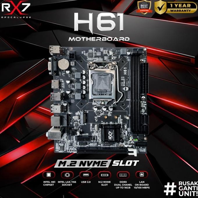 MOTHERBOAR RX7 H61 LGA 1155 DDR3 H61 MAINBOARD SUPPORT NVME