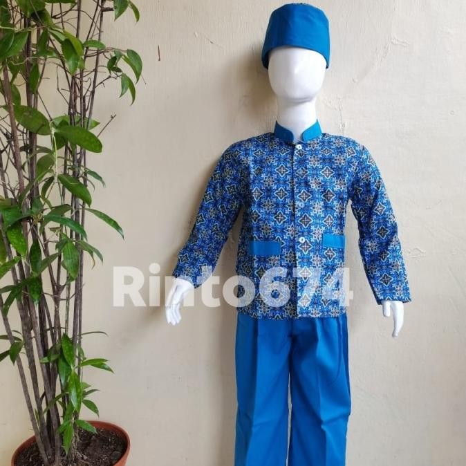 Diskon Seragam Sekolah Muslim Batik Biru Paud Dan Tk