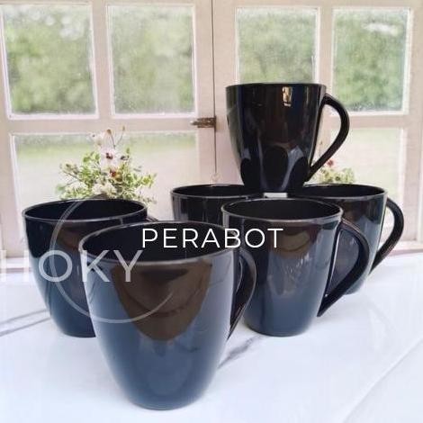 Sale 12 Pcs Cangkir Melamin Bulat Gagang Tebal Hitam Melamin Firal