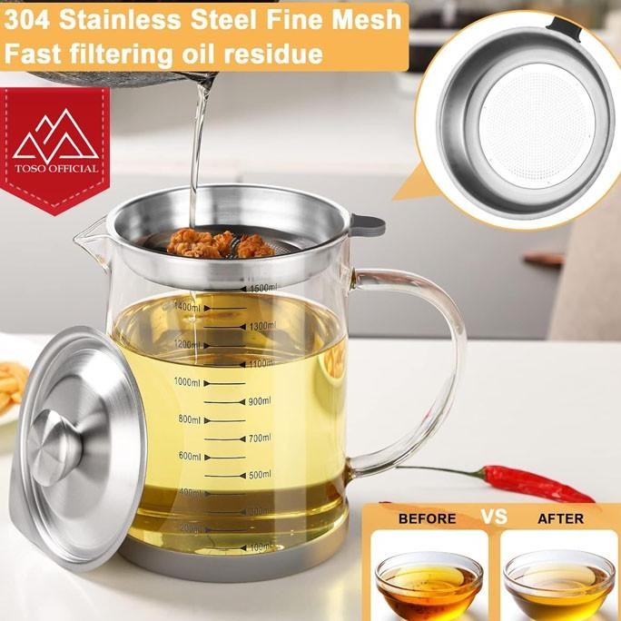 Murah Oil Pot Kaca Borosilikat Tempat Saringan Minyak Penyaring Minyak Goreng Kaca Tahan Panas