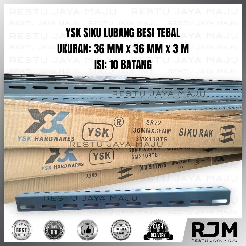 [10 batang]  YSK Siku Lubang Besi Tebal Rak 3 meter 36 mm x 36 mm