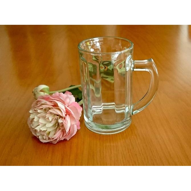 Gelas bir kaca bening tebal. 6 gelas/setengah lusin. TS