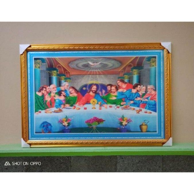 Poster lukisan hologram 3 Dimensi perjamuan kudus dan bingkai ukuran 40x60cm HFS