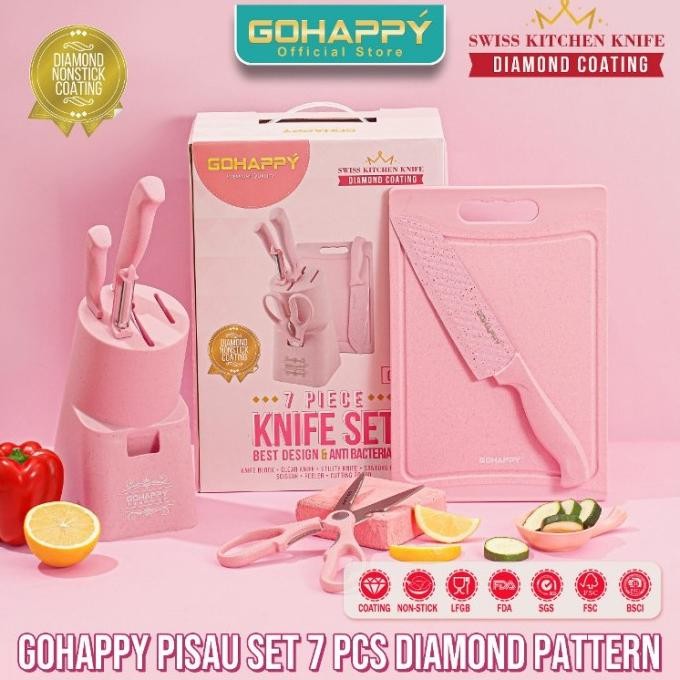 Sale Gohappy Pisau Set 7 Pcs Termasuk Holder Dan Talenan Blooming