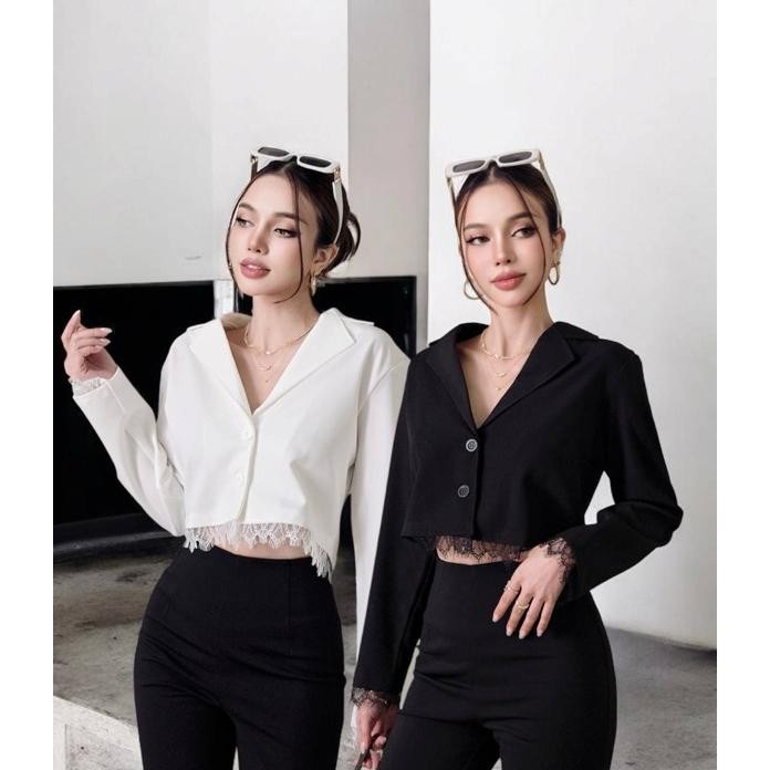 Emma Blazer Orean Crop Long Leeve Lace Blazer Cotton Candy Bango