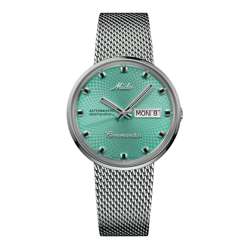 Jam Tangan Pria MIDO Commander M8429.4.25.11 1959 Datoday Automatic Turquoise Dial Mesh Strap