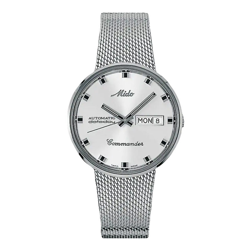 Jam Tangan Pria MIDO Commander M8429.4.21.13 1959 Dateday Automatic Silver Dial Mesh Strap