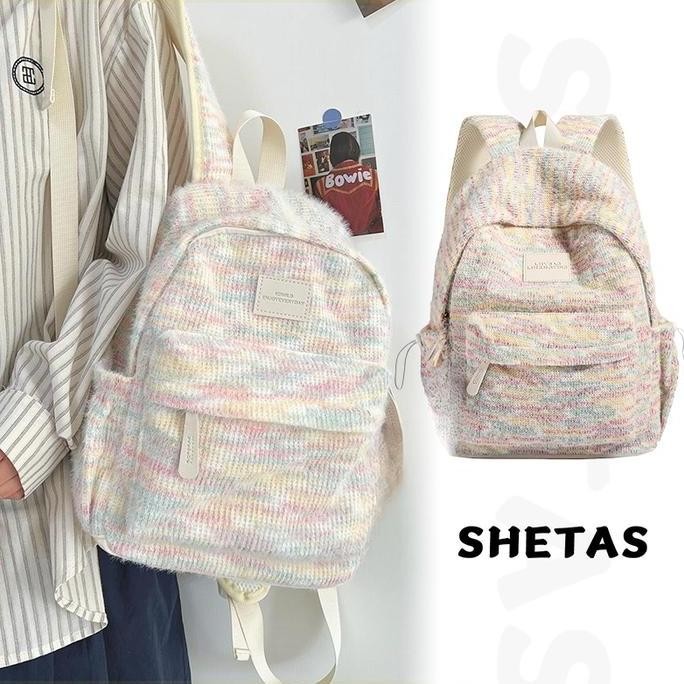 Murah Pelangi Mewah Rajutan Tas Ransel Mini Tas Travelling Wanita Ransel Lucu Mini Backpack Y2K Rans