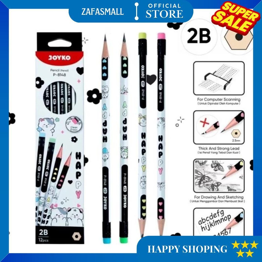 

Pencil Pensil Joyko P-8148 Happy 2B 1 (Motif Cat) Atau P-121 Rainbow 1 Box 12 Pc D Sale