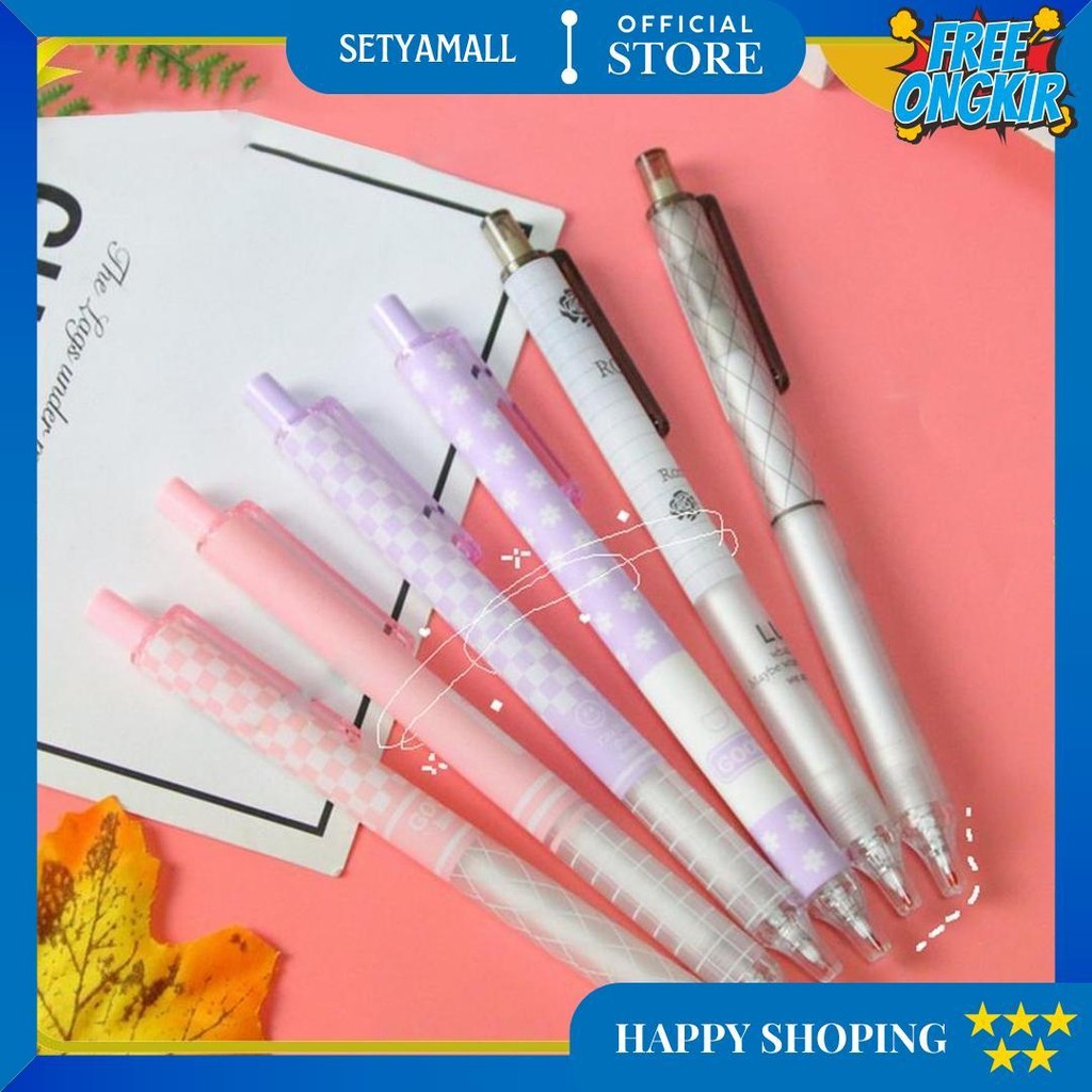 

One-A69 Pulpen St Set 6In1 Motif Bunga 0.5Mm / Pena Mekanik Alat Tulis Perlengkapan Sekolah / Retractable Pen Karakter Set / Pulpen Cetek Import D Terlaris