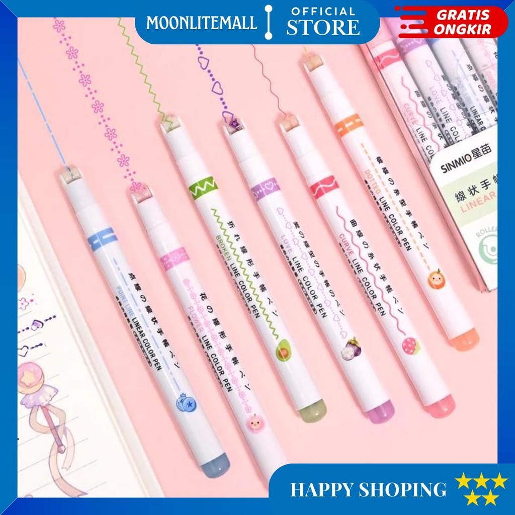 

1Pack 6 Pcs Kreatif Spidol Renda Tulisan Tangan Penyorot Bunga Gelombang Diy Line Marker Warna Stabilo D Promo Puncak