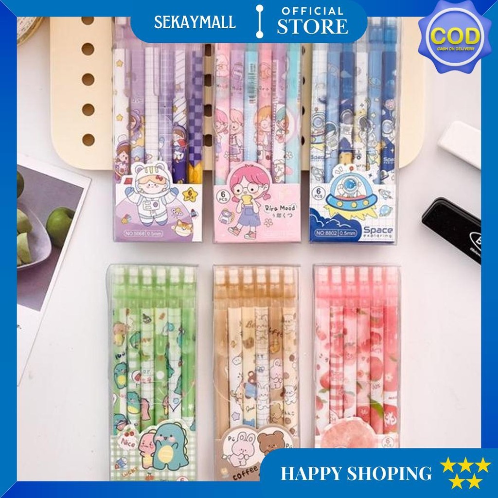 

1 Set 6Pcs Pensil Mekanik 0.5 Mm Dan Penghapus Gambar Kartun Lucu / Pensil Mekanik Kartun Imut Lg D Gratis Ongkir
